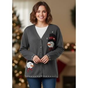 Homemade Button front Snowman Patch Sweatshirt Gray Size L